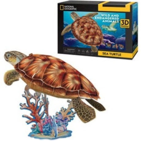 CubicFun 3D Puzzle Sea Turtle: 31-piece realistic cardboard puzzle perfect for family fun and marine education, ages 8 and up.