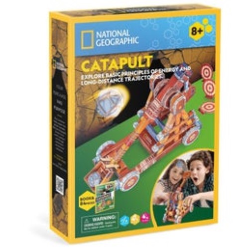 3D Puzzle Catapult from National Geographic, 21 pieces, teaches kids physics and engineering while assembling a fun catapult model.