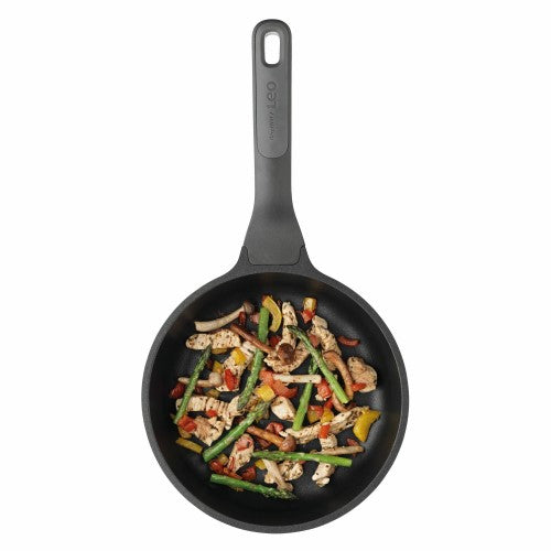 20cm Berghoff Stone+ frying pan with non-stick coating, suitable for all cooktops, featuring a cool-touch handle for safe cooking.