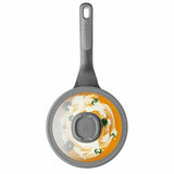 Berghoff Stone+ 18cm covered saucepan with glass lid, non-stick surface, and ergonomic handle for efficient cooking.