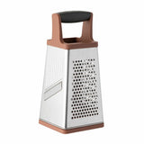 4-sided Berghoff grater with coarse, fine, and zester blades; high-quality stainless steel, soft-grip handle for comfortable use.