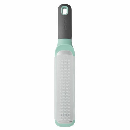 High-quality stainless steel zester and rasp grater with ergonomic handle for zesting citrus, garlic, spices, and cheese.