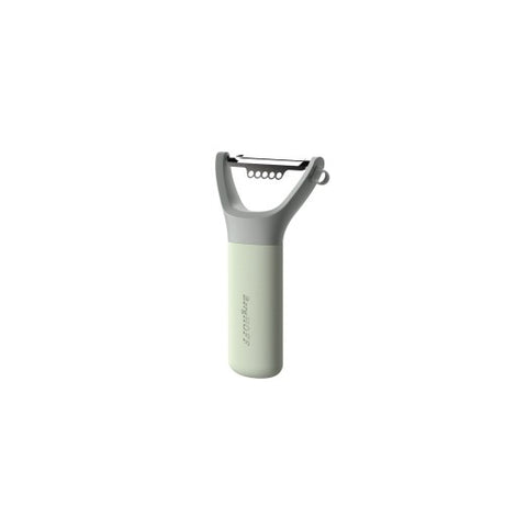 Y-Peeler with Zester features ergonomic grip, stainless steel blade, and built-in zester, made from recycled plastics.