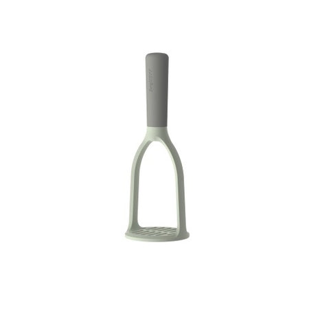 Ergonomic nylon potato masher with fine-grid plate for smooth mashing, ideal for comfortable and non-stick use.