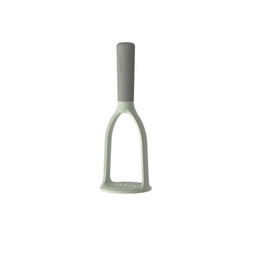 Ergonomic nylon potato masher with fine-grid plate for smooth mashing, ideal for comfortable and non-stick use.