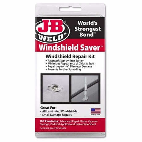 Windshield Saver Repair Kit by JB WELD for quick fixes, restoring clarity, and preventing spread of chips and cracks.