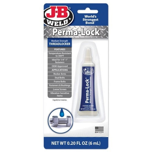 Blue threadlocker by JB WELD in a 6 ml bottle, providing reliable lock and seal for mechanical assemblies and preventing loosening.