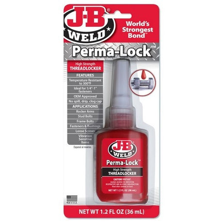 Perma-Lock 36ml Red Threadlocker by JB Weld, high-strength sealant prevents fastener loosening in mechanical applications.