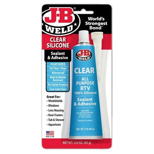 Clear RTV silicone sealant in 85g tube, ideal for strong, waterproof bonds on various surfaces, mold resistant, fast-setting.