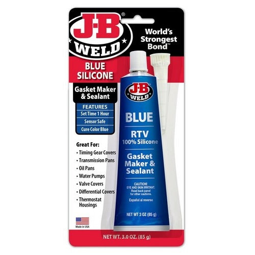 Blue RTV Silicone 85g by JB Weld, a high-performance sealant for durable, waterproof bonding in mechanical and household applications.