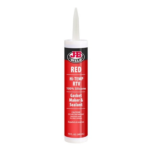 Red High Temp Silicone Cartridge by JB Weld, ideal for sealing and bonding, withstands extreme temperatures up to 340°C.