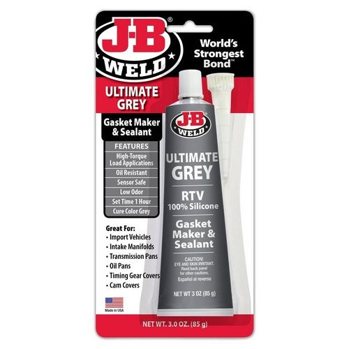 Ultimate Grey RTV Silicone by JB Weld in a 85g tube, ideal for durable sealing in mechanical and high-temperature applications.