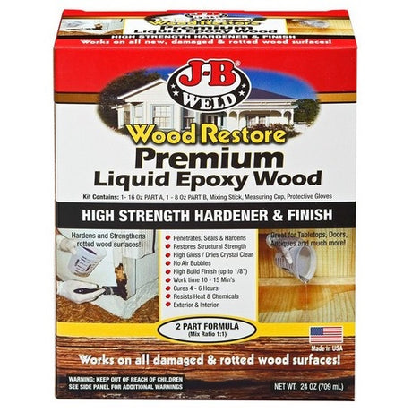 High-strength liquid epoxy resin for wood repair, sealing damage, and providing a clear finish. Perfect for DIY and professional use.