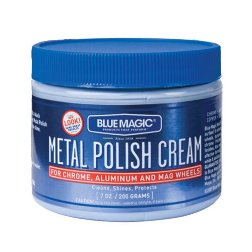 Metal Polish Cream in a 200g jar by Blue Magic, removes tarnish from brass, copper, silver, and aluminum for a brilliant shine.