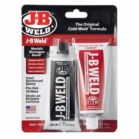 Cold Weld Steel Epoxy Twin tubes by JB WELD, featuring steel-reinforced formula for strong, durable repairs in dark grey.