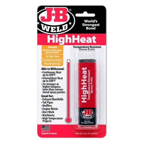 High Heat Epoxy Putty Stick by JB Weld in machine grey; ideal for high-temp repairs and bonding various materials.