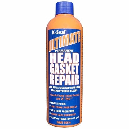 K-Seal Ultimate Head Gasket Repair 472ml bottle for sealing coolant leaks in engines, easy-to-use for quick repairs.