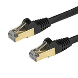 Black 1.5m CAT6a Ethernet cable with shielded design, ensuring reliable 10Gbps connections and minimal interference.