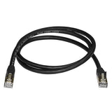 Shielded black Cat6a Ethernet cable, 1 meter long, for reliable 10Gigabit connections, protects against EMI/RFI interference.