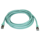 Aqua Cat6a Ethernet cable, 3 m, shielded STP for 10Gb connections; includes gold connectors and snagless clips for durability.