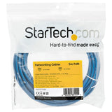 5m blue CAT6a Ethernet cable with 100% copper wiring, 10GbE STP, snagless design, and gold connectors for high-speed connections.