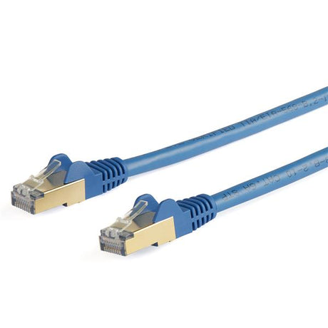 5m CAT6a Ethernet cable in blue, featuring snagless design, 10GbE speed, 100% copper wiring, and foil shielding for reduced interference.