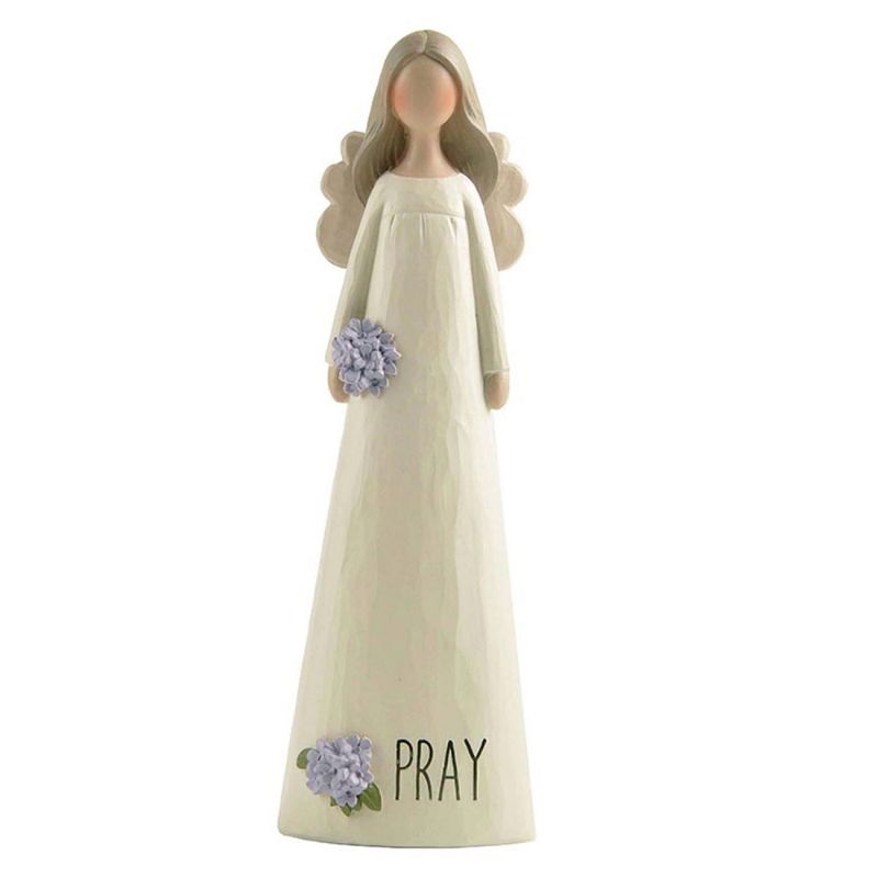 Pray Angel Figurine 18.5cm adorned with purple flowers, symbolizing hope and serenity for your spiritual decor.