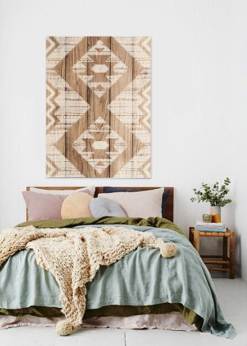 Wood Panel Art - Tribal Weave 2, featuring intricate tribal design, crafted from pine, perfect for enhancing any space's decor.