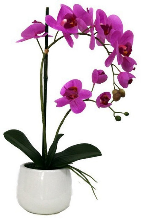 Real Touch Pink Orchid in sleek white pot, 48.2cm tall, adds elegance and vibrant charm to home or office decor.