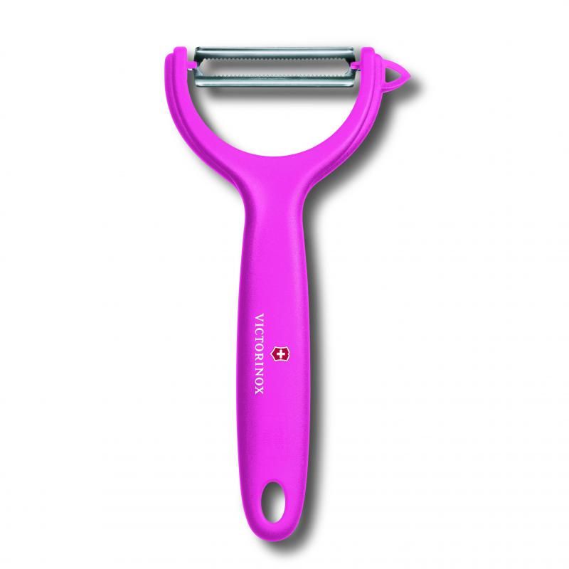 Victorinox Tomato & Kiwi Peeler in pink with micro serrated double edge, designed for easy peeling of tomatoes and kiwis.