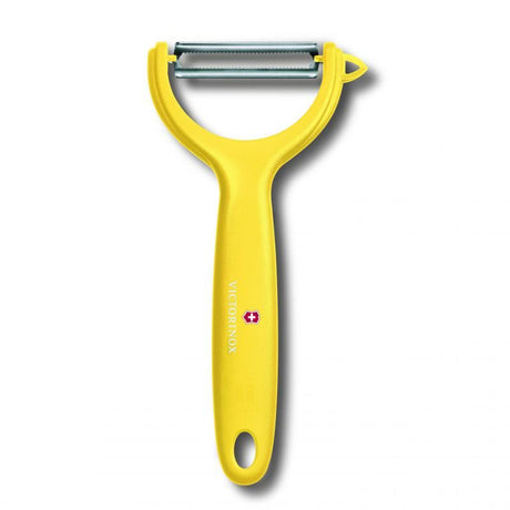 Yellow Victorinox Tomato & Kiwi Peeler with micro serrated double edge and ergonomic handle for effortless peeling.