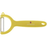 Yellow Victorinox Tomato & Kiwi Peeler with micro serrated edges and ergonomic handle, ideal for easy peeling of fruits.