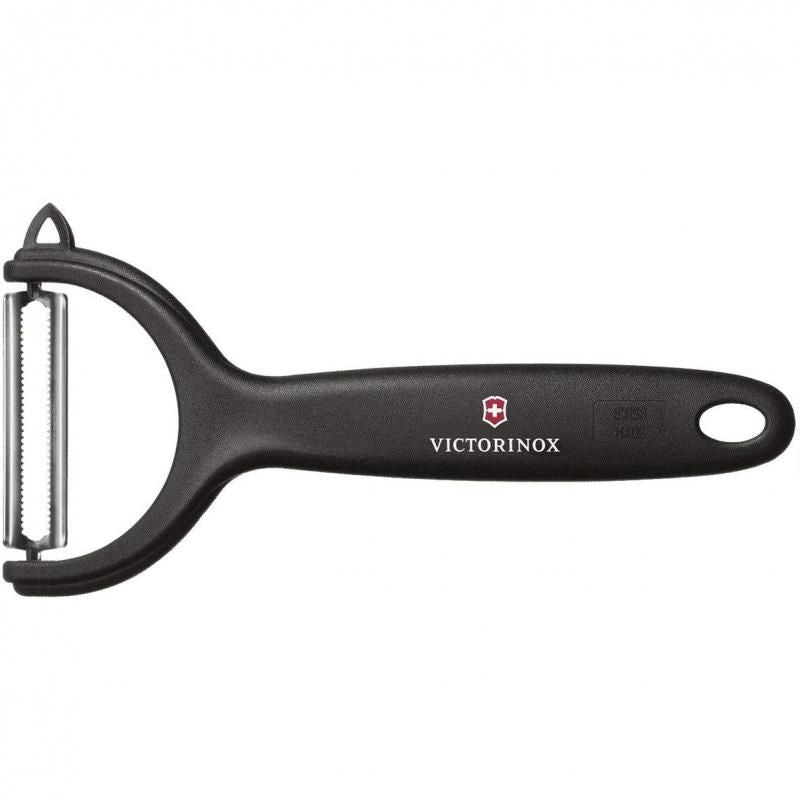 Victorinox Tomato & Kiwi Peeler in black with micro-serrated edge and ergonomic handle for easy, precise peeling.