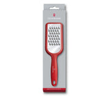 Victorinox coarse grained grater in red, featuring ergonomic design, slip-resistant feet, and precision blade for versatile grating.