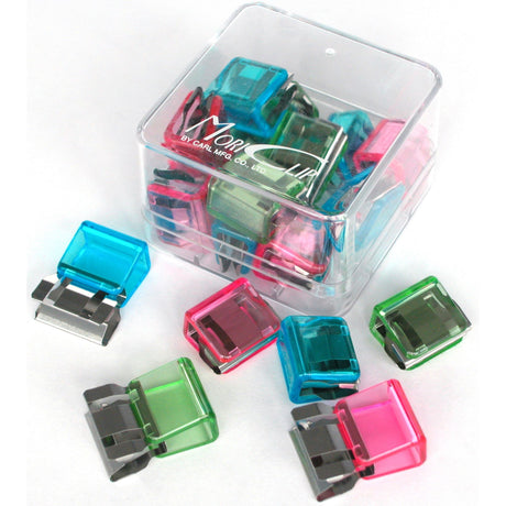 Medium assorted colour clips by CARL, holding up to 60 sheets, ideal for organizing documents effortlessly.