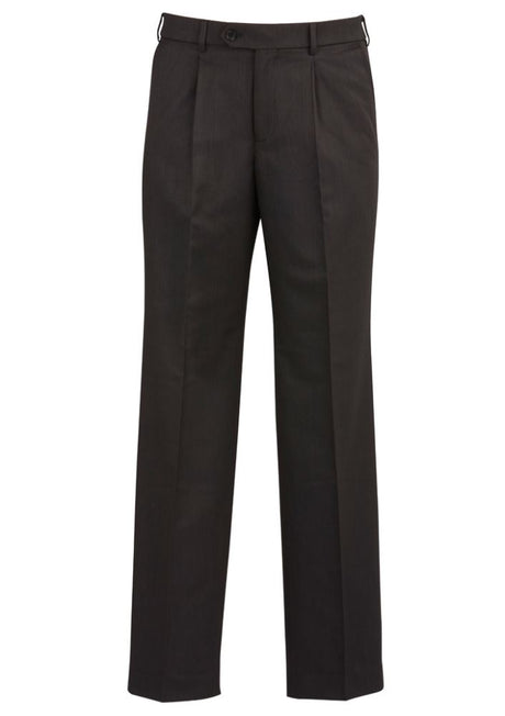 Men's One Pleat Pant Stout in charcoal, featuring a front pleat, stretch waistband, and multiple pockets for practicality.