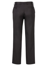 Men's charcoal pants with one front pleat, elastic waistband, and multiple pockets for a stylish and comfortable fit.