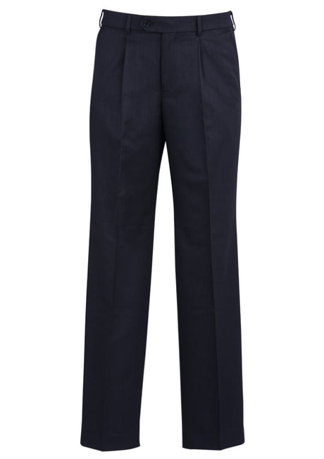 Men's One Pleat Pant in Navy with a refined silhouette, stretch waistband, and practical pockets for professional comfort.