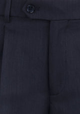 Men's Navy One Pleat Pants by Biz Collection, featuring a comfortable stretch waistband and functional pockets for versatile wear.