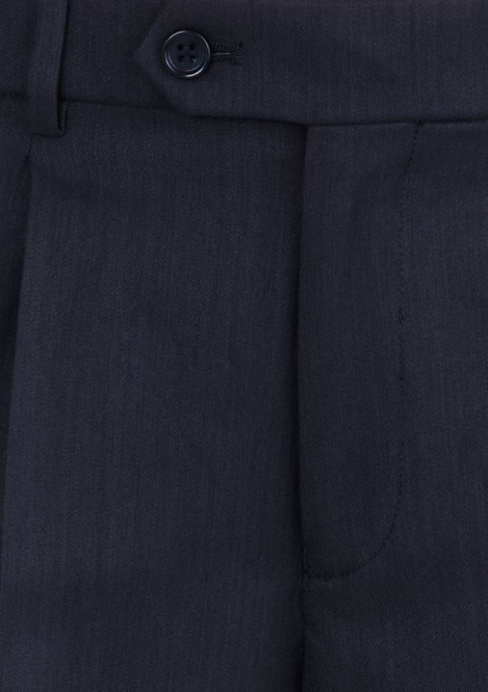 Men's navy one pleat pant from Biz Collection, crafted in polyester and bamboo, offering comfort and modern fit with practical pockets.
