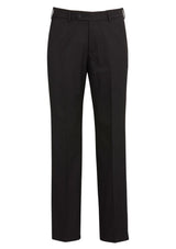 Men's Black Flat Front Pants by Biz Collection, featuring breathable fabric, stretch waistband, and practical pockets for comfort and style.
