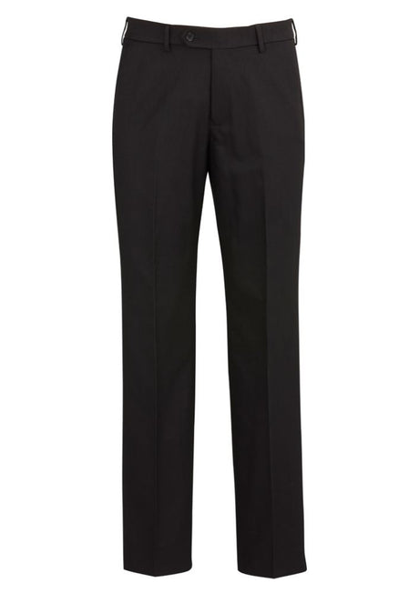 Men's Black Flat Front Pants by Biz Collection, featuring breathable fabric, stretch waistband, and practical pockets for comfort and style.