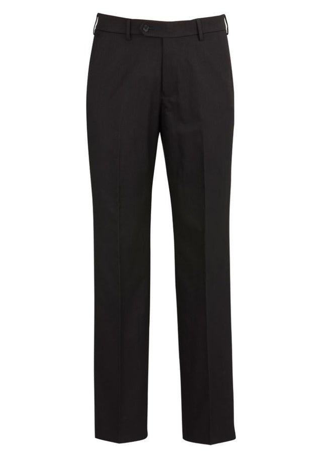 Men's Black Flat Front Pants by Biz Collection, featuring breathable fabric, stretch waistband, and practical pockets for comfort and style.