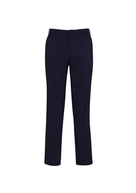Men's Slimline Pant in Navy, featuring a tapered leg and flat front for a modern fit in professional settings.