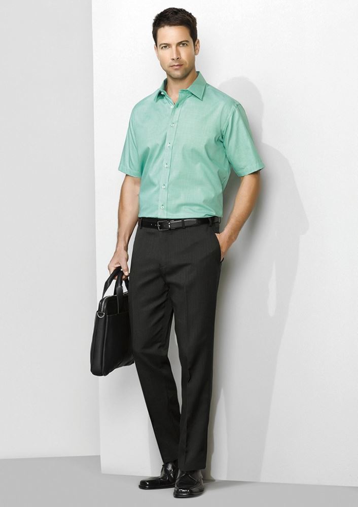 Mens Slimline Pant in Navy, featuring a flat front and tapered leg for a modern corporate look, crafted from breathable fabric.