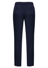 Men's navy adjustable waist pants featuring a hidden elastic waistband, breathable fabric, and deep side pockets for comfort and style.