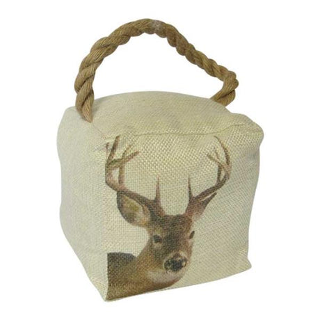 Stag'N Rope Doorstop featuring a rustic stag design crafted from tough woven fabric, ideal for hunting-themed decor.