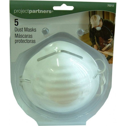 Dust Masks 5-Pce #70212 for comfortable respiratory protection during DIY projects, with secure fit and effective filtration.