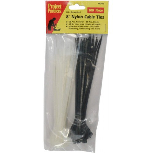 Nylon cable ties 7" pack of 100, featuring 22kg strength, perfect for organizing and bundling in various environments.