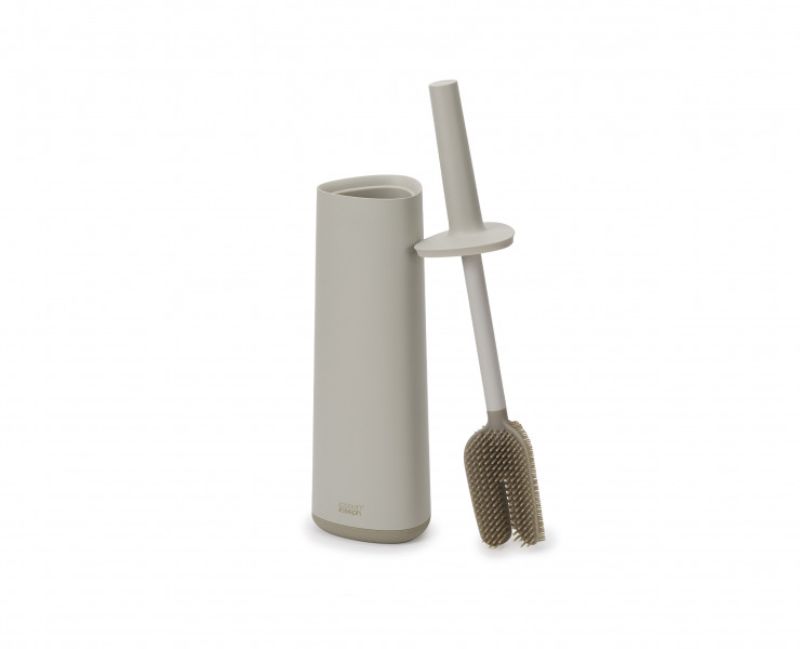 Joseph Joseph Flex 360 Toilet Brush in Ecru features a flexible head, anti-drip design, and a stylish storage holder.